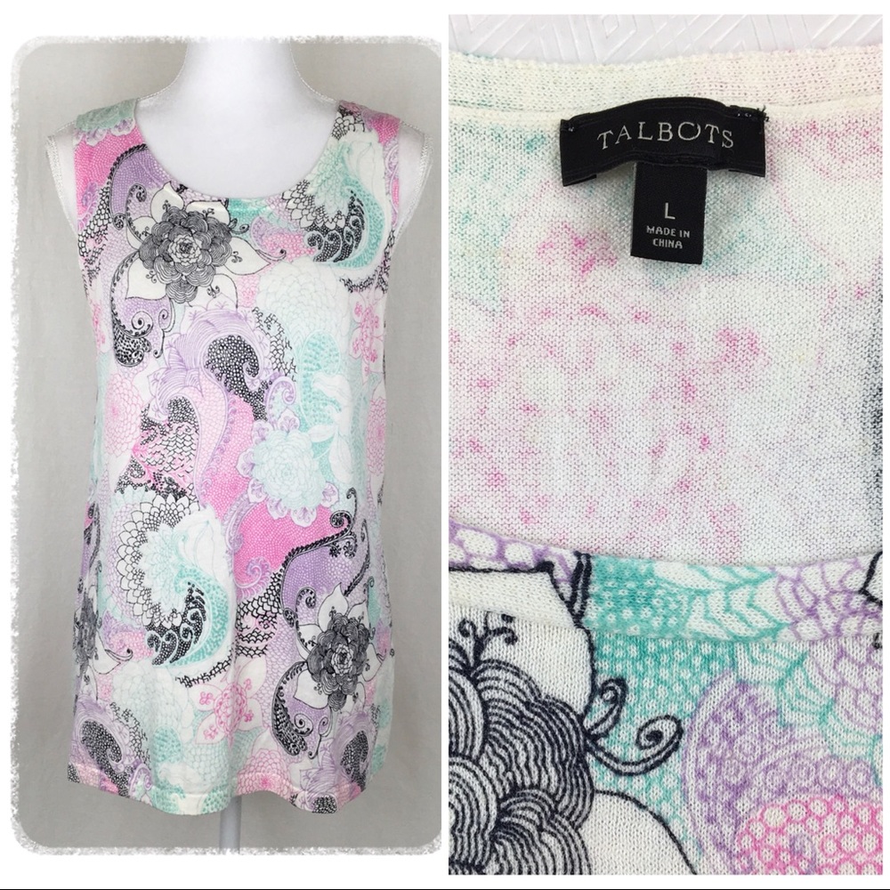 Talbots Linen Cotton Blend Floral Print Tank Top